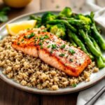 Baked Salmon with Brown Rice Healthy Dinner