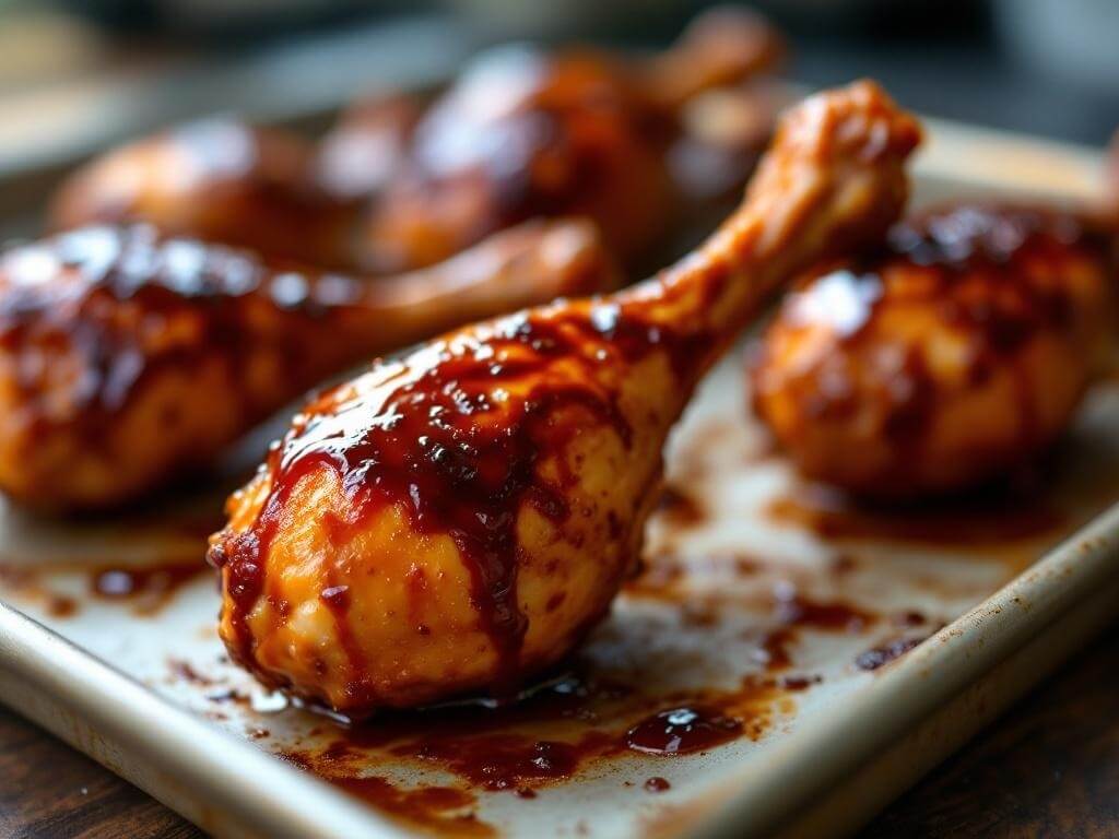 Oven-baked BBQ chicken drumsticks with crispy skin and caramelized barbecue sauce