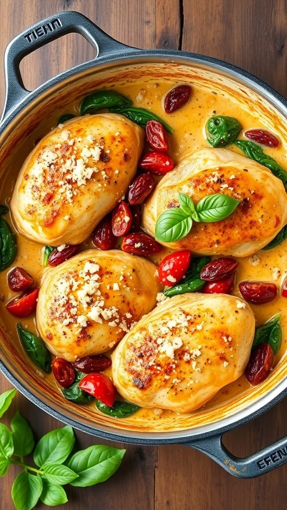 Creamy Tuscan chicken skillet with sun-dried tomatoes and spinach
